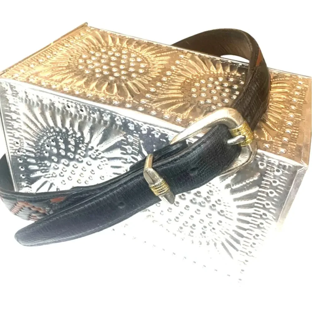 Bill Adler Genuine Leather Belt Woven Italian Calf Skin Brown Black Aztec 32 in